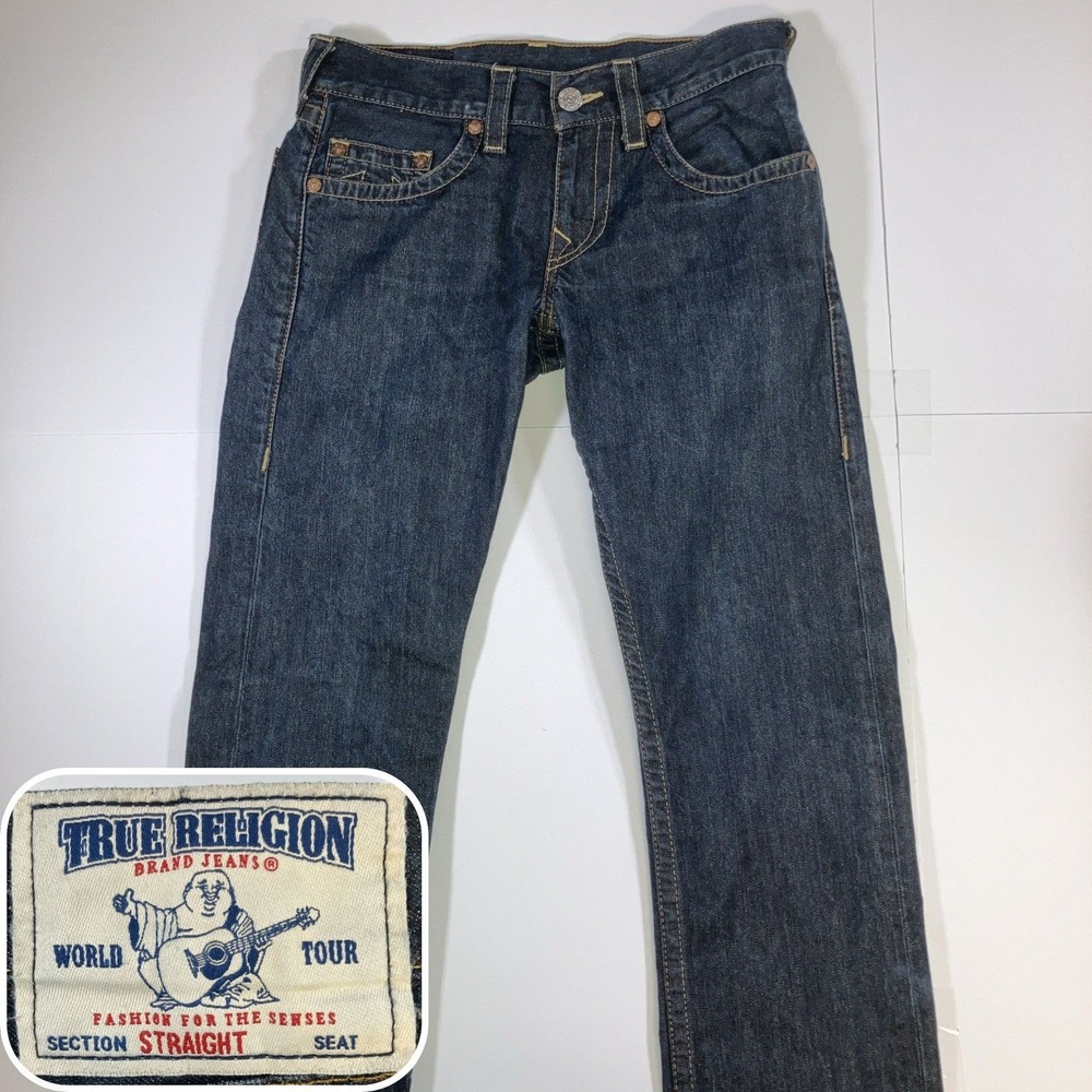 True Religion Basic Straight Jeans Mens 29 World Tour Dark Wash Denim
